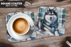 Cozy Dog Coaster, Buffalo Plaid Square Coaster PNG Product Image 1
