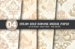 Cream Gold Damask Digital Paper Product Image 1