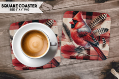 Cardinal, Birds &amp; Others, Buffalo Plaid Square Coaster PNG Product Image 1
