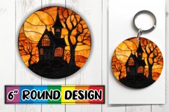 Luminous Stained Glass Halloween Keychain Round Design Art Product Image 1