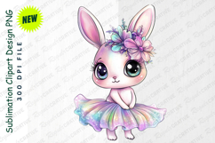 Adorable Cartoon Bunny With Floral Crown And Rainbow Clipart Product Image 1