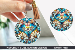 Flower Keychain Sublimation - Spring Keychain PNG Design Product Image 1