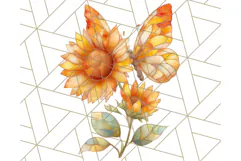 Stained Glass Butterfly and Sunflower PNG Clipart Product Image 3