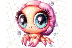 Cute Sea Creatures Clipart, Mermaid, Seahorse, Crab PNG Product Image 4