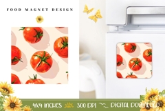 Cartoon Food Magnet PNG, Watercolor Tomato Magnet Template Product Image 1