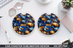 Flowers Car Coaster Sublimation| Flowers Coaster PNG Design Product Image 1