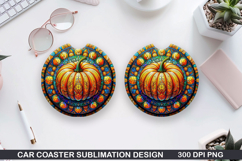 Pumpkins Car Coaster Sublimation| Halloween Coaster PNG Product Image 1