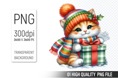 Christmas Cat Clipart PNG, Watercolor Christmas Animals Product Image 1