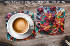 Poinsettias Coaster Sublimation, Christmas Coaster PNG Product Image 1