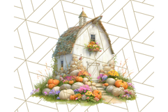 Fall Barn Clipart PNG With Pumpkins and Flowers, Autumn Png Product Image 3