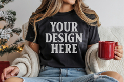 Christmas Bella Canvas 3001 Black Shirt Mockup ,Trandy Mock Product Image 1