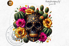 Floral Black Gold Sugar Skull Day of the Dead Cliparts Product Image 10