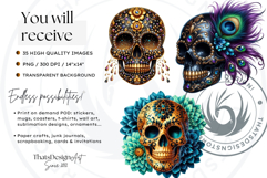 Floral Black Gold Sugar Skull Day of the Dead Cliparts Product Image 2
