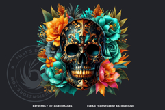 Floral Black Gold Sugar Skull Day of the Dead Cliparts Product Image 3