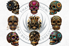 Floral Black Gold Sugar Skull Day of the Dead Cliparts Product Image 4