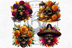 Floral Black Gold Sugar Skull Day of the Dead Cliparts Product Image 6