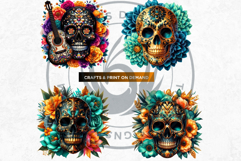 Floral Black Gold Sugar Skull Day of the Dead Cliparts Product Image 8
