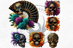 Floral Black Gold Sugar Skull Day of the Dead Cliparts Product Image 9