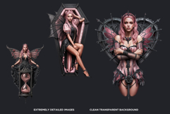 Pastel Goth Fairy Clipart, Black Pink PNG fantasy clipart V2 Product Image 3
