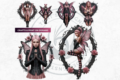 Pastel Goth Fairy Clipart, Black Pink PNG fantasy clipart V2 Product Image 4