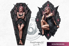 Pastel Goth Fairy Clipart, Black Pink PNG fantasy clipart V2 Product Image 7