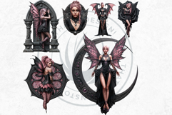 Pastel Goth Fairy Clipart, Black Pink PNG fantasy clipart V2 Product Image 8