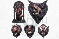 Pastel Goth Fairy Clipart, Black Pink PNG fantasy clipart V2 Product Image 9