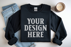 Black Gildan 18000 Folded Flat Lay Mockups Product Image 1