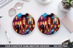 Mansion Car Coaster Sublimation |Halloween Coaster PNG Product Image 1