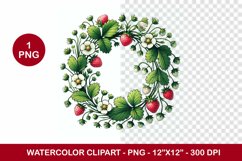 spring png watercolor clipart - strawberry wreath Product Image 1