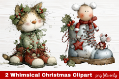 2 Whimsical Christmas Clipart | Cute Holiday PNG Set Product Image 1
