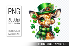St. Patrick’s Day Giraffe with Hat Clipart, Shamrocks PNG Product Image 1
