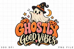 Ghosts Good Vibes PNG,Cute Witch Ghost Halloween Sublimation Product Image 4