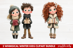 2 Whimsical Winter Kids Clipart | Cute Winter Kids PNG Product Image 1
