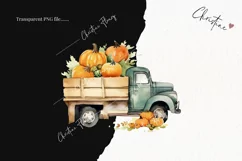 Watercolor Vintage Truck and Pumpkins Clipart | Fall PNG Product Image 2