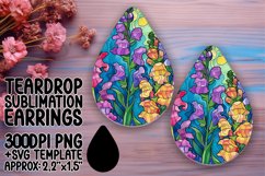 Sublimation PNG - Teardrop Earring Floral Design Product Image 1