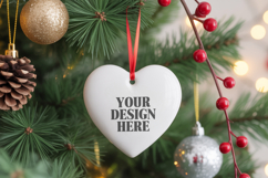 Christmas Love Heart Ornament Mockup | Holiday Hanging Product Image 1