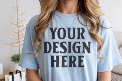Christmas Comfort Colors 1717 Chambray T-Shirt Mockup Rea Product Image 1