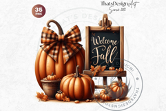 Cozy Cottage Coquette Pumpkins with bow PNG Set, Boho autumn Product Image 10