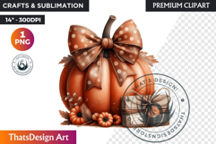 Cozy Cottage Coquette Pumpkin bow PNG Boho autumn clipart Product Image 1