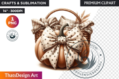 Cozy Cottage Coquette Pumpkin bow PNG Boho autumn clipart Product Image 1