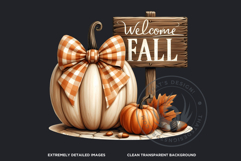 Cozy Cottage Coquette Pumpkins with bow PNG Set, Boho autumn Product Image 2
