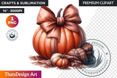 Cozy Cottage Coquette Pumpkin bow PNG Boho autumn clipart Product Image 1