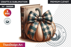 Cozy Cottage Coquette Pumpkin bow PNG Boho autumn clipart Product Image 1