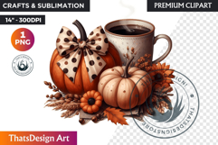 Cozy Cottage Coquette Pumpkin bow PNG Boho autumn clipart Product Image 1