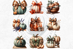 Cozy Cottage Coquette Pumpkins with bow PNG Set, Boho autumn Product Image 4