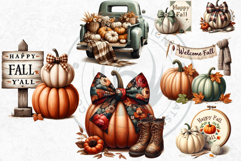 Cozy Cottage Coquette Pumpkins with bow PNG Set, Boho autumn Product Image 6