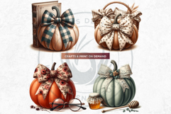 Cozy Cottage Coquette Pumpkins with bow PNG Set, Boho autumn Product Image 8