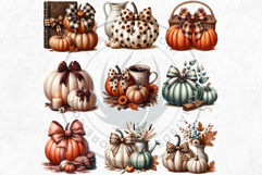 Cozy Cottage Coquette Pumpkins with bow PNG Set, Boho autumn Product Image 9