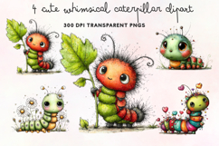 Cute Whimsical Caterpillar Clipart PNG Product Image 1